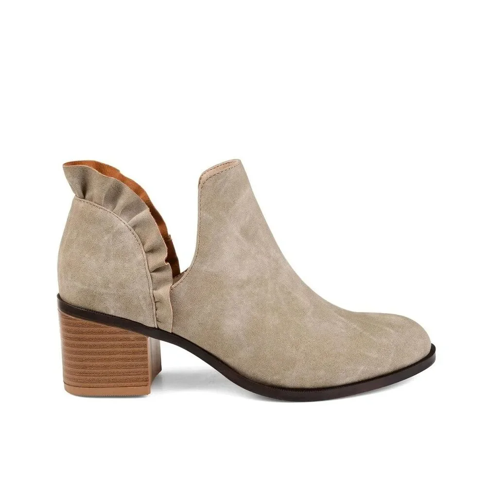 Journee Collection Womens 8.5 M Grey Stone Lennie Ruffle Ankle Booties NIB QV2